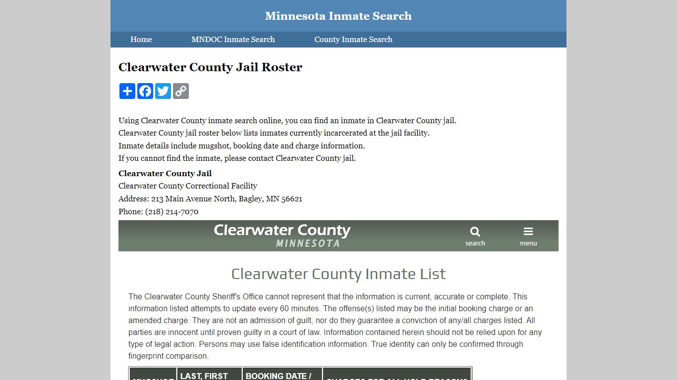 Clearwater County Jail Roster - inmatesearchminnesota.org